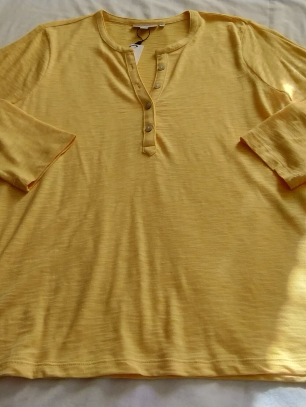 CHICO's Lemon Yellow 3/4 Sleeve SLUB Knit HENLEY Top Sz 2 (Large)